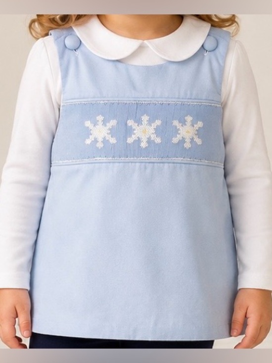 Remember Nguyen Other - Remember Nguyen Girls 3T Blue Snowflake Pinafore Top Smocked Winter
